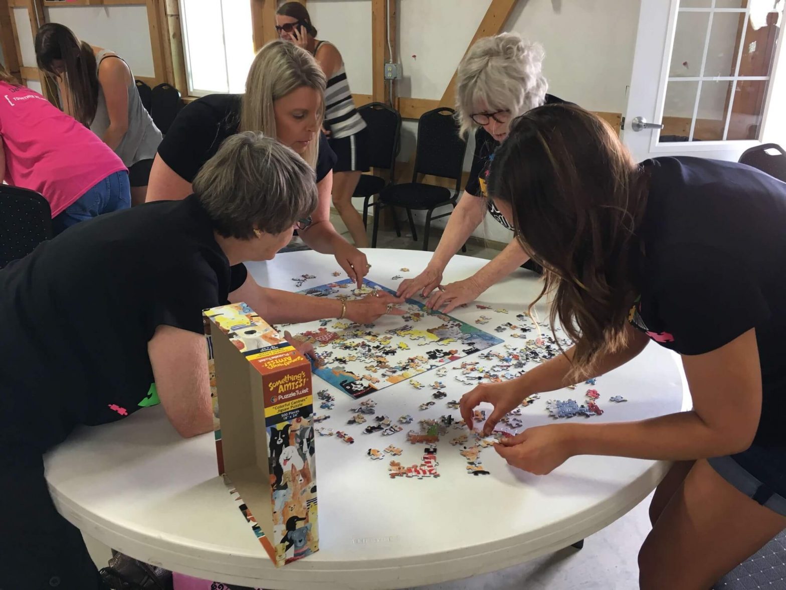 Completing a jigsaw puzzle together